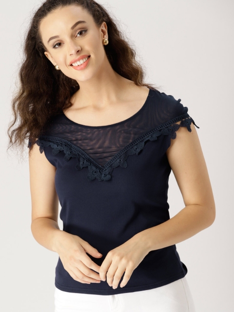 

DressBerry Women Navy Blue Solid Top