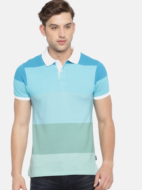 

Jack & Jones Men Turquoise Blue & Green Colourblocked Polo Collar T-shirt