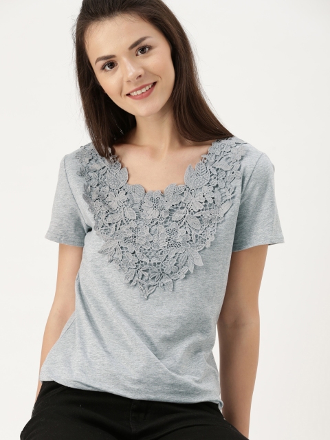 

DressBerry Women Grey Melange Lace Top