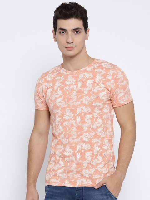 

Jack & Jones Men Peach-Coloured Printed Round Neck T-shirt
