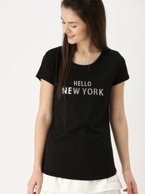 

DressBerry Women Black Solid Round Neck T-shirt
