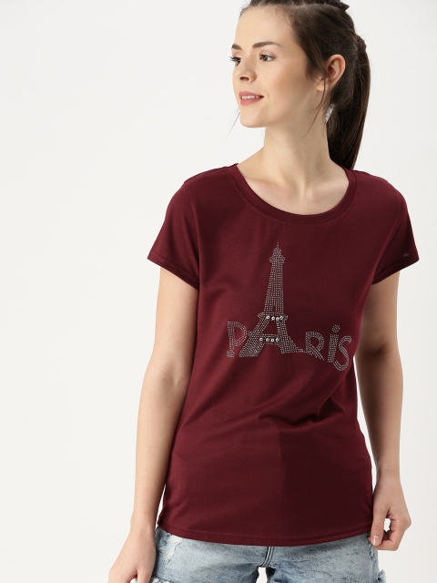 

DressBerry Women Maroon Solid Round Neck T-shirt