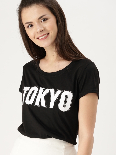 

DressBerry Women Black & White Printed Round Neck T-shirt