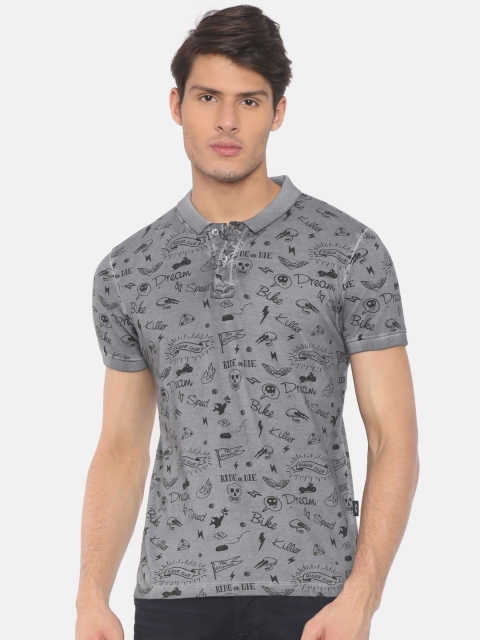 

Jack & Jones Men Grey Printed Polo Collar T-shirt