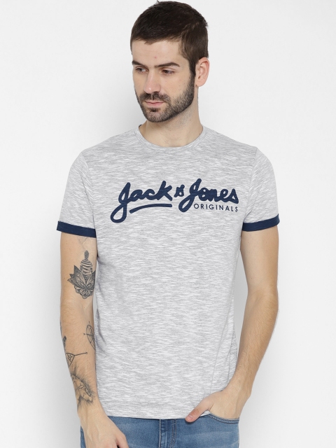 

Jack & Jones Men Grey Melange Printed Round Neck T-shirt