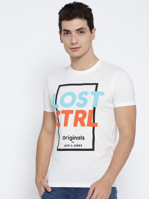 

Jack & Jones Men White Printed Round Neck T-shirt