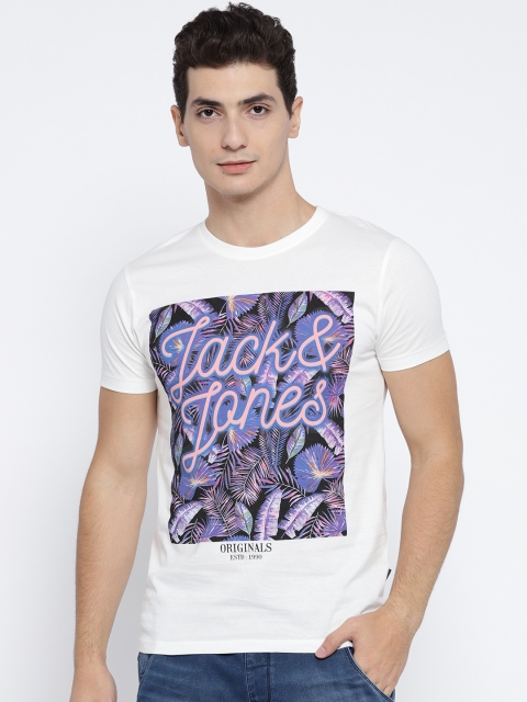 

Jack & Jones Men White Printed Round Neck T-shirt