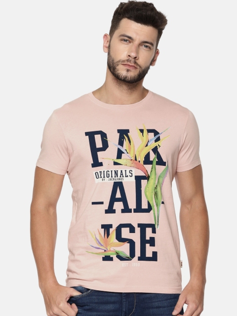 

Jack & Jones Men Pink Printed Round Neck T-shirt