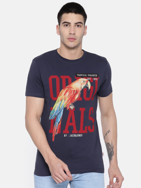 

Jack & Jones Men Blue Printed Round Neck T-shirt