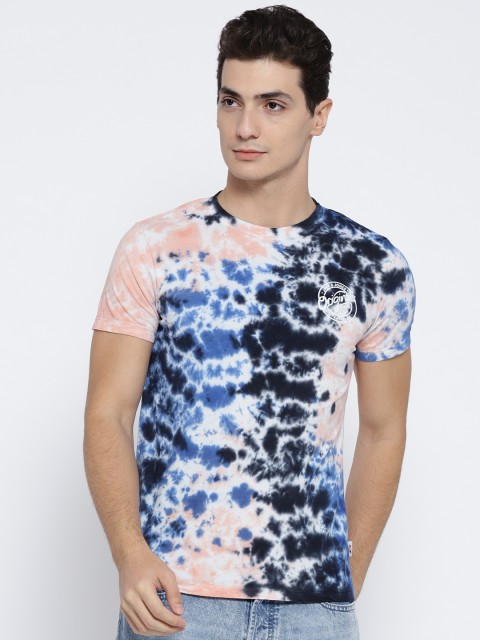 

Jack & Jones Men White & Blue Dyed Round Neck T-shirt