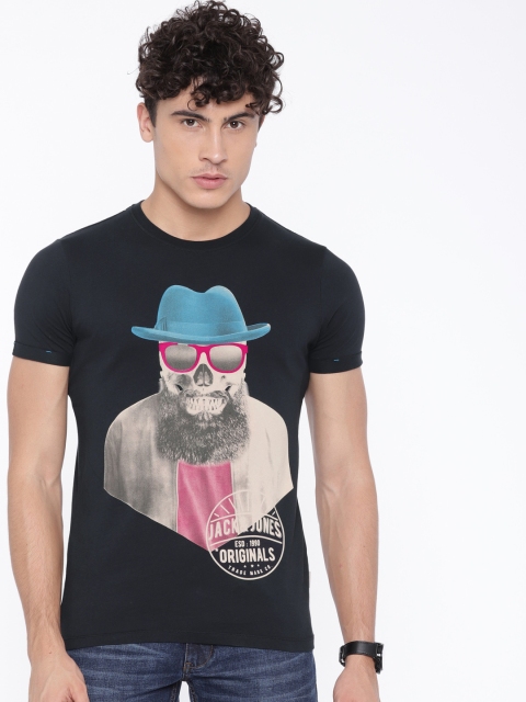 

Jack & Jones Men Blue Printed Round Neck T-shirt