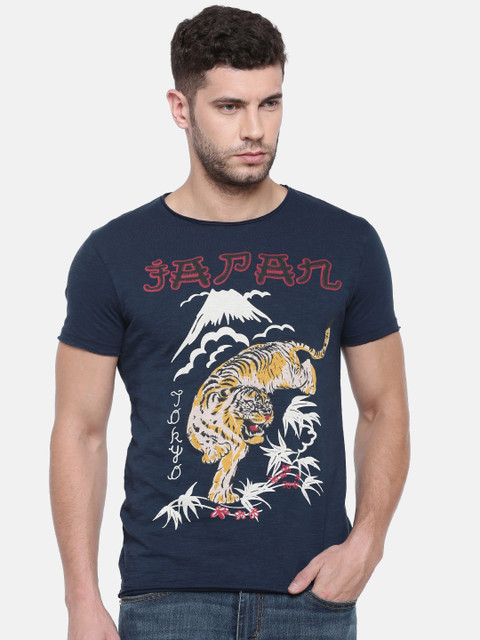 

Jack & Jones Men Blue Printed Round Neck T-shirt
