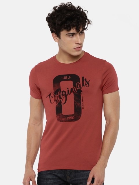 

Jack & Jones Men Brick Red Printed Round Neck T-shirt