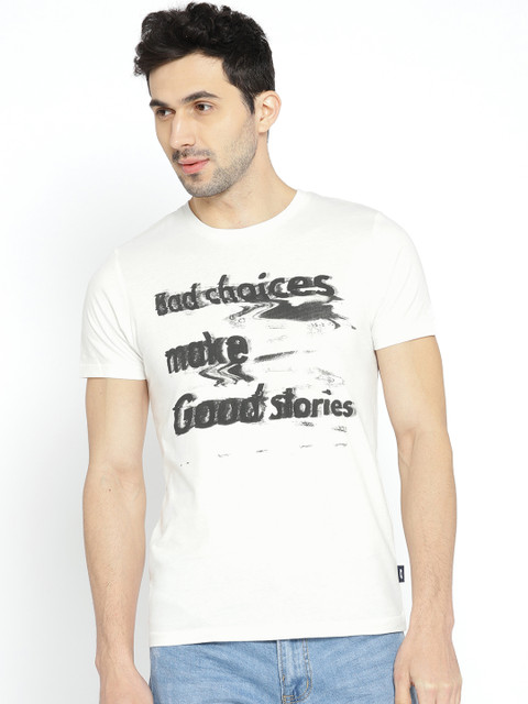 

Jack & Jones Men White Printed Round Neck T-shirt