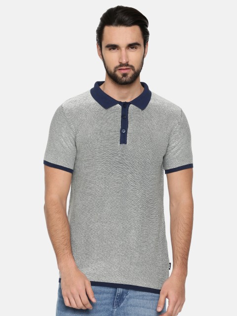 

Jack & Jones Men Navy Blue & White Self Polo Collar T-shirt