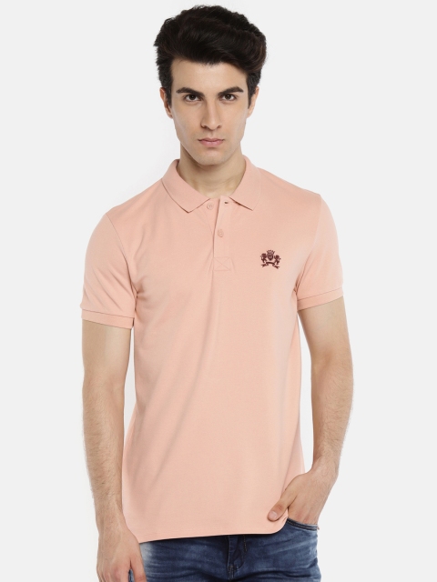 

Jack & Jones Men Peach-Coloured Solid Polo Collar T-shirt