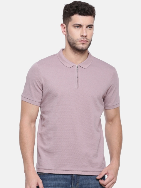 

Jack & Jones Men Lavender Self Design Polo Collar T-shirt