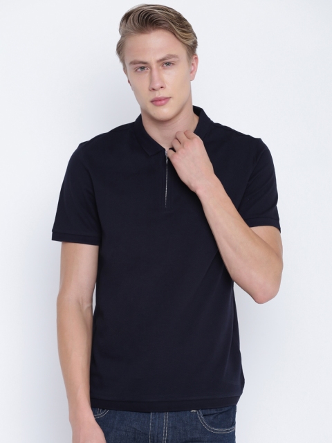 

Jack & Jones Men Navy Self-Design Polo Collar T-shirt, Navy blue