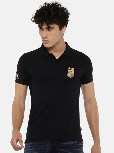

Jack Jones Men Navy Blue Solid Polo Collar Pure Cotton T-shirt