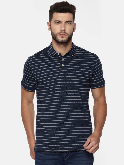 

Jack & Jones Men Navy Blue & White Striped Polo T-shirt
