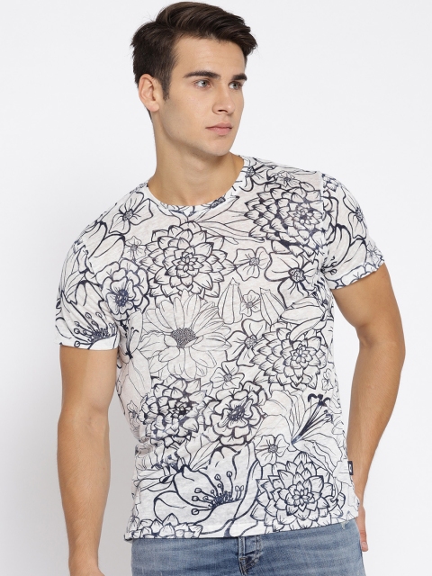 

Jack & Jones Men White Printed Linen Round Neck T-shirt