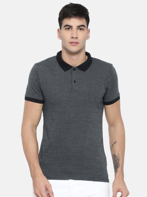 

Jack & Jones Men Black Slim Fit Self Design Polo Collar T-shirt