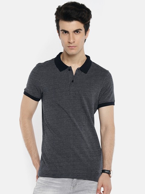

Jack & Jones Men Navy Self Design Polo Collar T-shirt, Navy blue