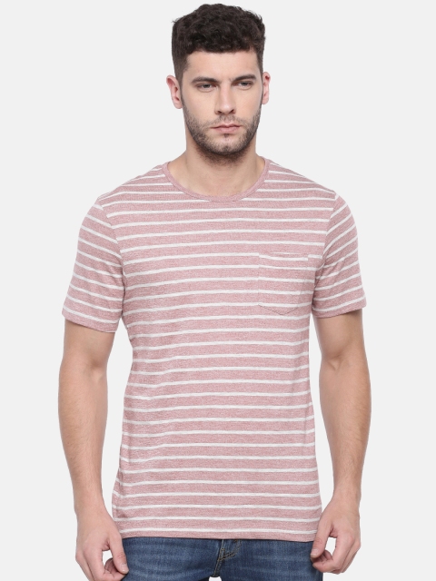 

Jack & Jones Men Pink Striped Round Neck T-shirt