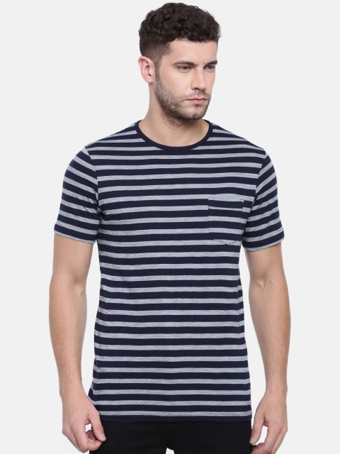

Jack & Jones Men Navy Blue Striped Round Neck T-shirt