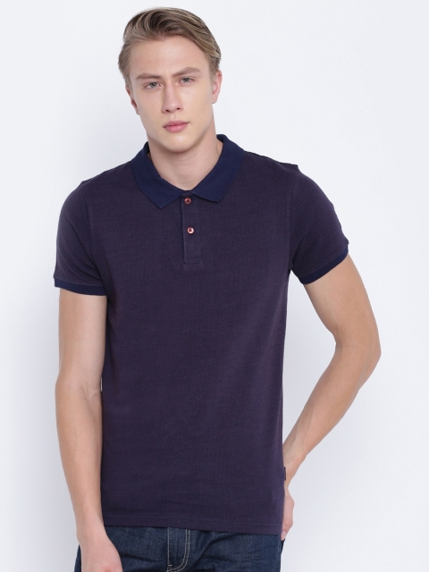 

Jack & Jones Men Blue Self-Design Polo Collar T-shirt