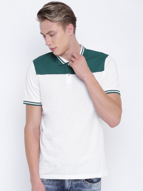 

Jack & Jones Men White & Green Colourblocked Polo Collar T-shirt
