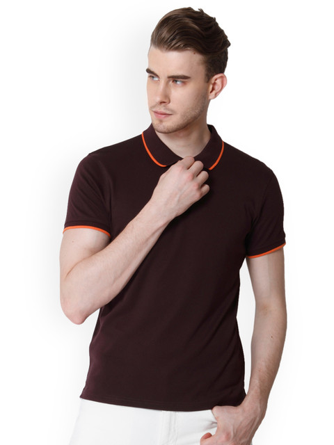 

Jack & Jones Men Burgundy Solid Polo Collar T-shirt