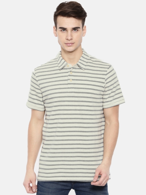 

Jack & Jones Men Navy & White Striped Polo Collar T-shirt