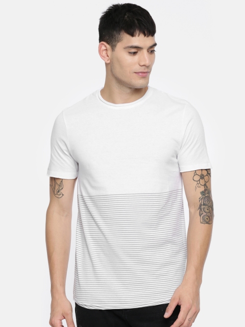 

Jack & Jones Men White & Grey Striped Round Neck T-shirt
