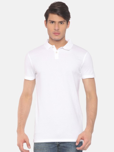 

Jack Jones Men White Self Design Polo Collar Pure Cotton T-shirt