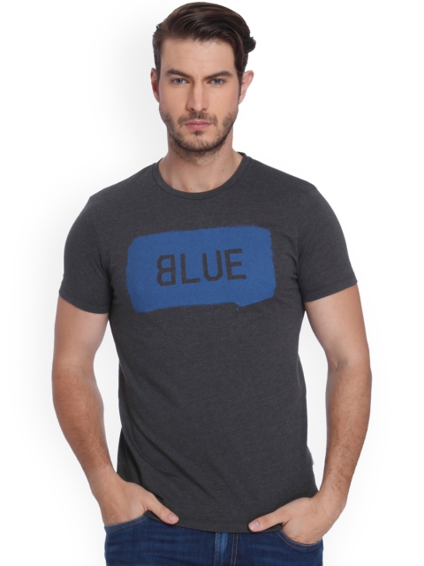 

Jack & Jones Men Charcoal Grey Printed Round Neck T-shirt