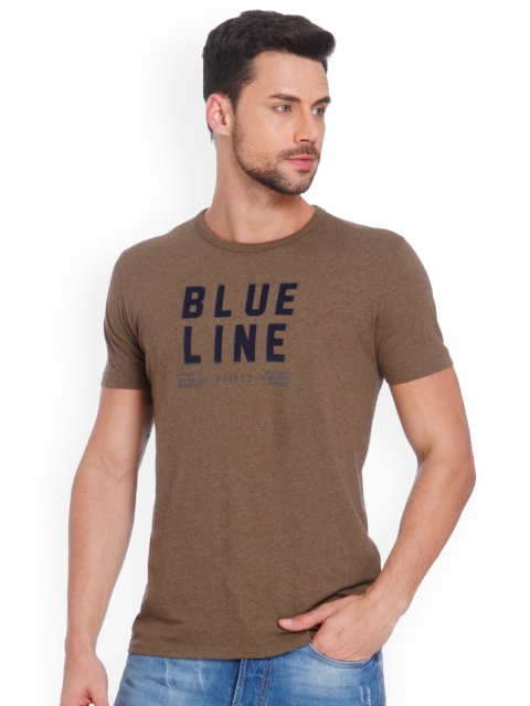 

Jack & Jones Men Olive Brown Printed Round Neck T-shirt