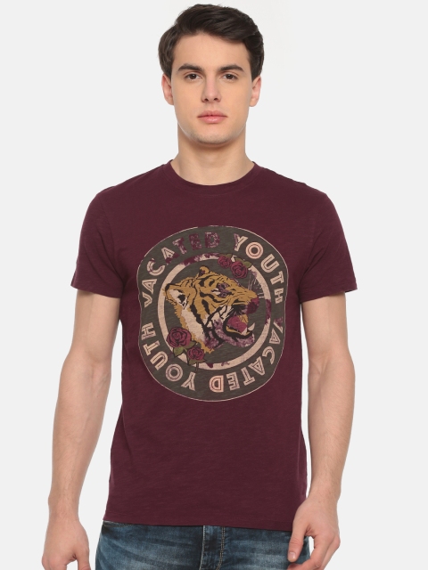 

Jack & Jones Men Burgundy Printed Round Neck T-shirt