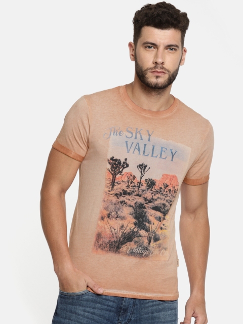 

Jack Jones Men Pink Dyed Printed Round Neck Pure Cotton T-shirt