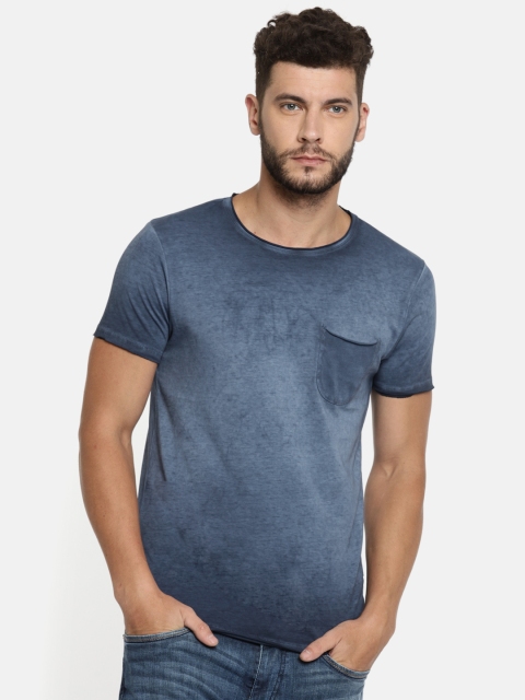 

Jack Jones Men Blue Dyed Round Neck Pure Cotton T-shirt