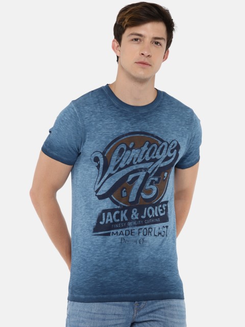 

Jack & Jones Men Blue Printed Round Neck T-shirt