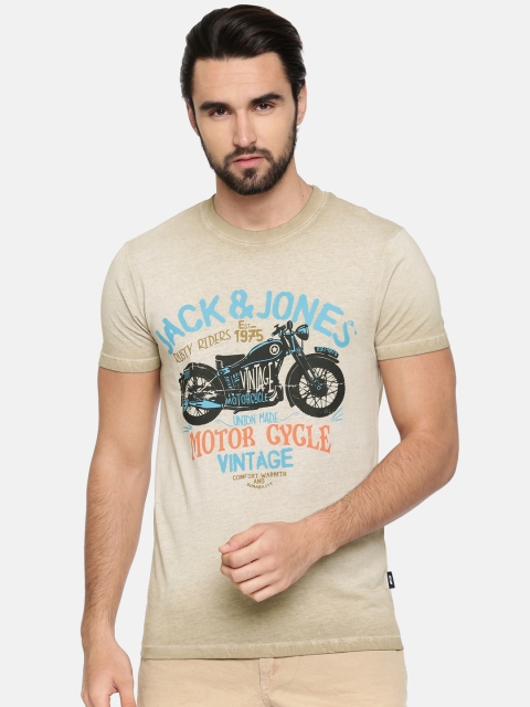 

Jack & Jones Men Khaki Printed Round Neck T-shirt