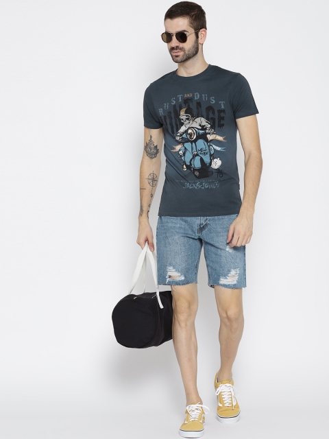 

Jack & Jones Men Navy Blue Printed Round Neck T-shirt