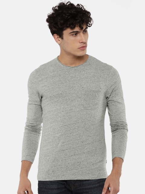 

Jack & Jones Men Grey Melange Solid Round Neck T-shirt