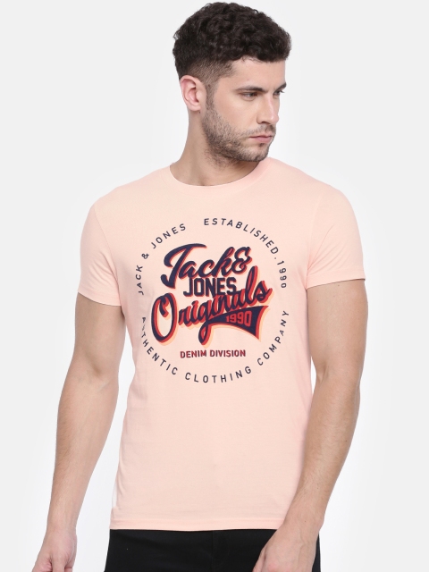 

Jack & Jones Men Pink Printed Round Neck T-shirt