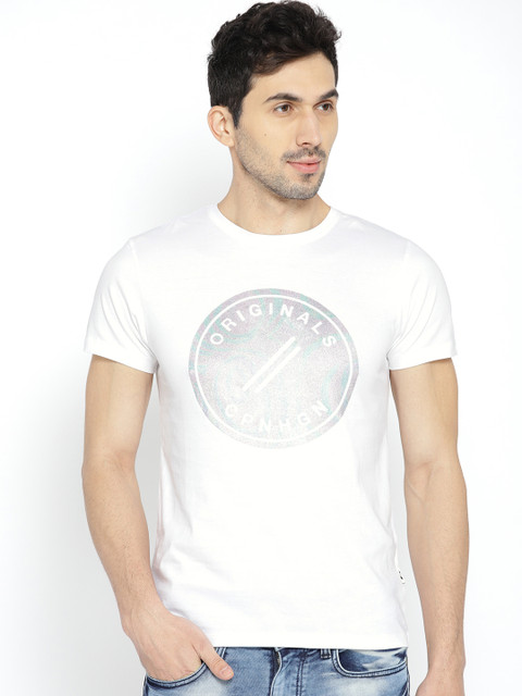

Jack & Jones Men White Printed Round Neck T-shirt