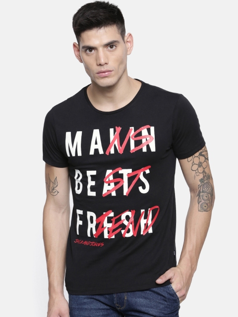 

Jack & Jones Men Black Printed Round Neck T-shirt