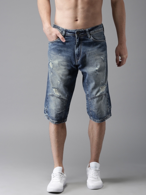 

HERE&NOW Men Blue Washed Regular Fit Denim Shorts
