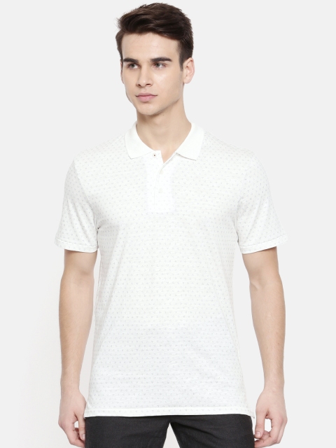 

Jack Jones Men White Printed Polo Collar Pure Cotton T-shirt