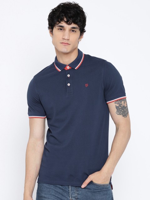 

Jack & Jones Men Navy Blue Solid Polo Collar T-shirt